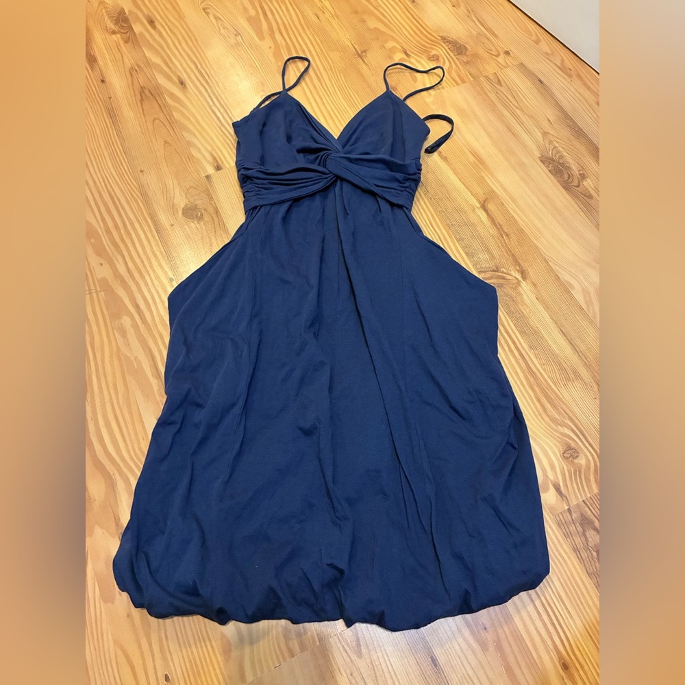 Authentic Prada Navy Blue Bubble Hem Sleeveless Dress IT 38 Cotton Silk